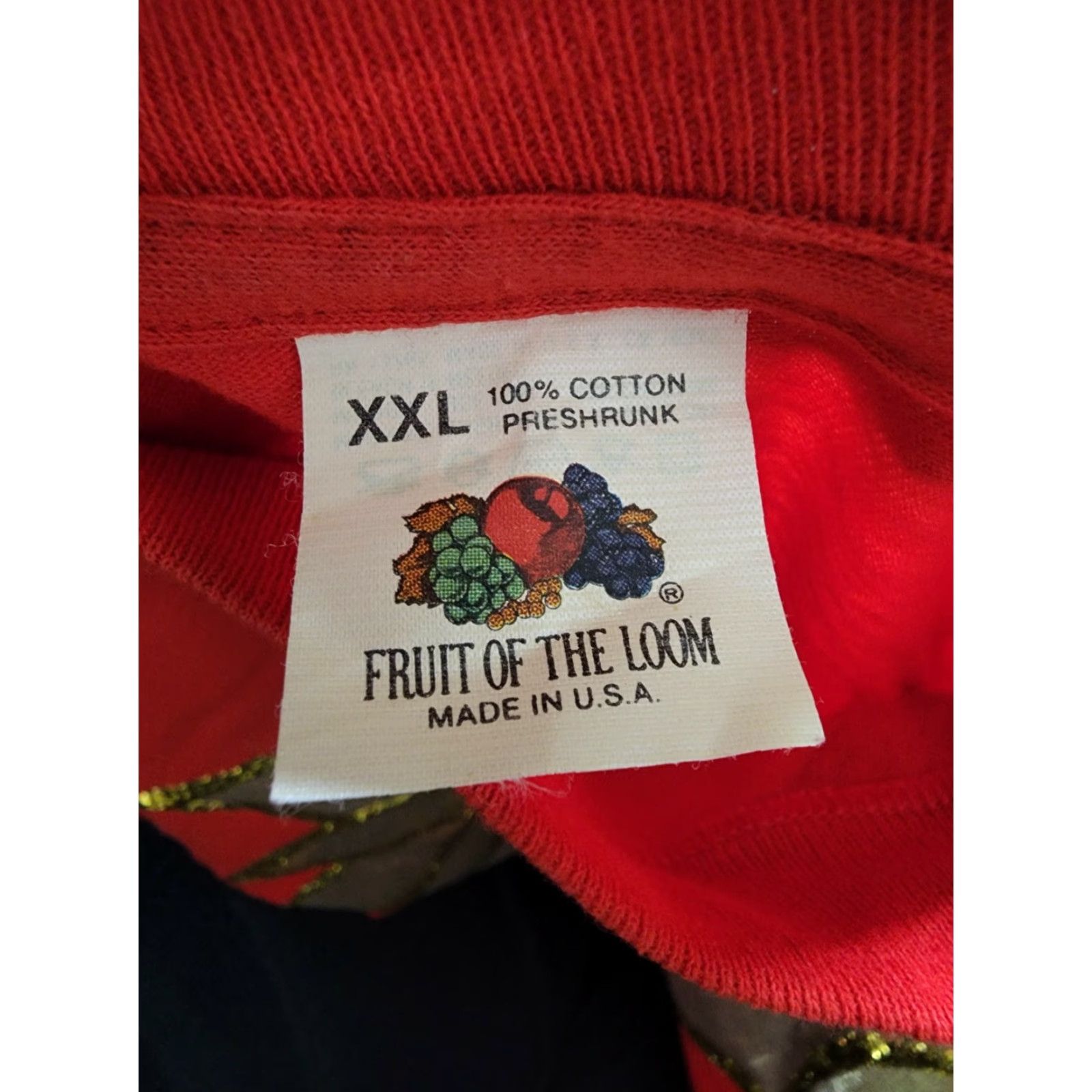 Fruit Of The Loom VINTAGE Fruit of the Loom Red Graphic Tee Mens 2XL Puff Paint Poinsettia Christmas 1980s Distressed Size US XXL / EU 58 / 5 - 6 Thumbnail