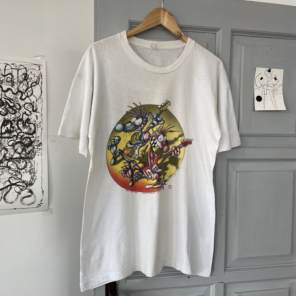 Vintage Vintage Rats playing at guitar Sea-Sax-Sun punk T-shirt Size US XL / EU 56 / 4 - 3 Thumbnail