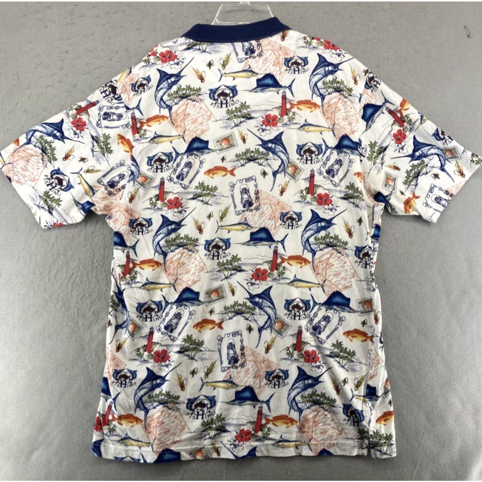 Vintage Munsingwear Polo Shirt Men XL White Casual Short Sleeve Graphic Print 90s Fish Beach Lighthouse Size US XL / EU 56 / 4 - 6 Thumbnail
