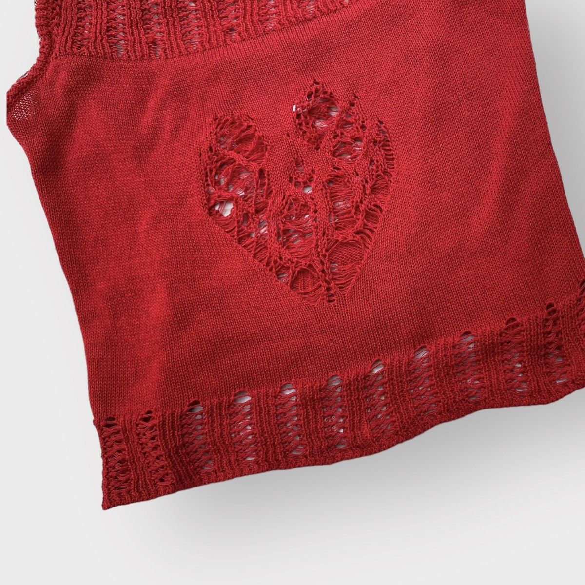 John Galliano Vintage SS00 Knit Distressed Heart Stretch Blouse Size S / US 4 / IT 40 - 2 Thumbnail