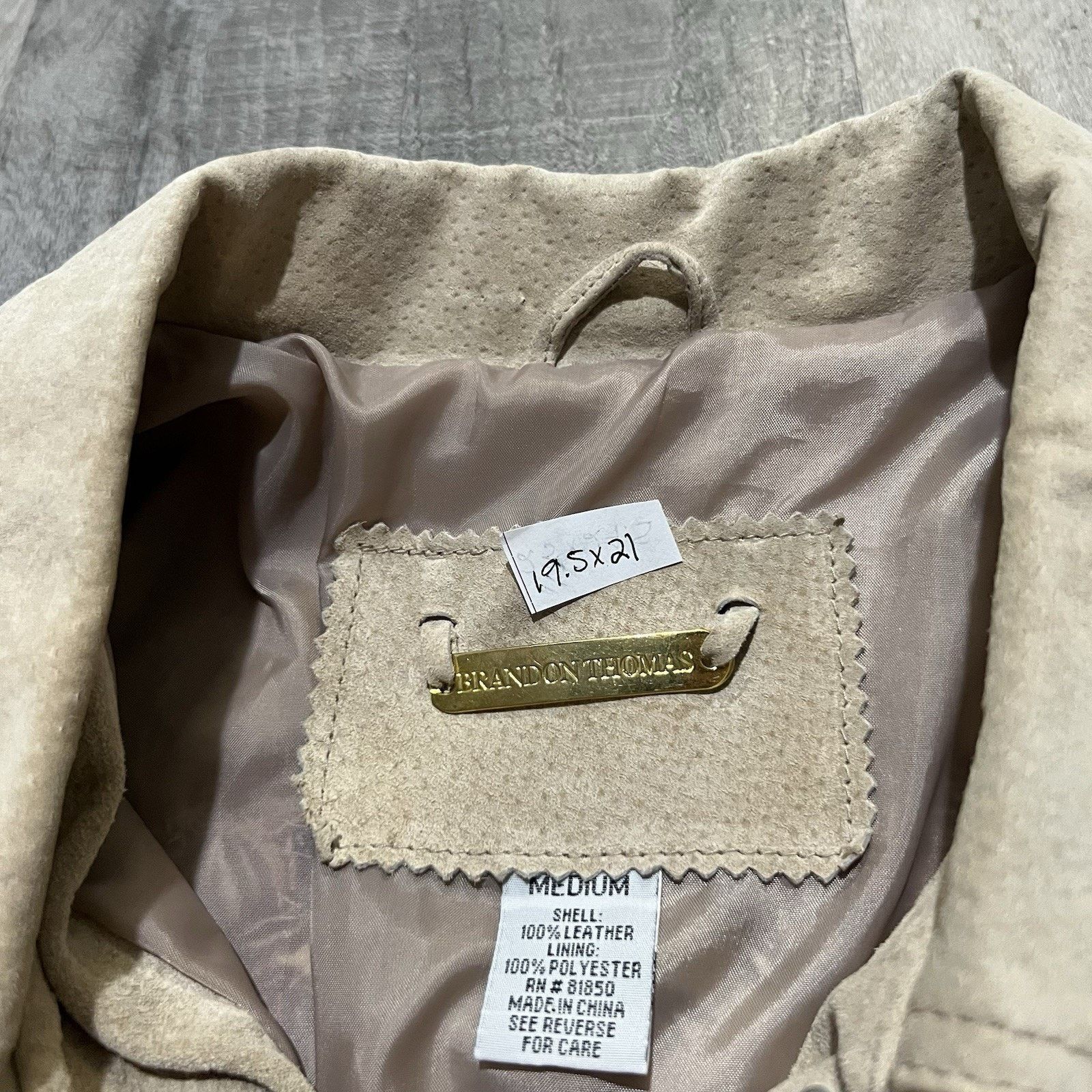 Vintage VTG Brandon Thomas Beige Suede Rose Leather Biker Jacket Size M / US 6-8 / IT 42-44 - 7 Thumbnail