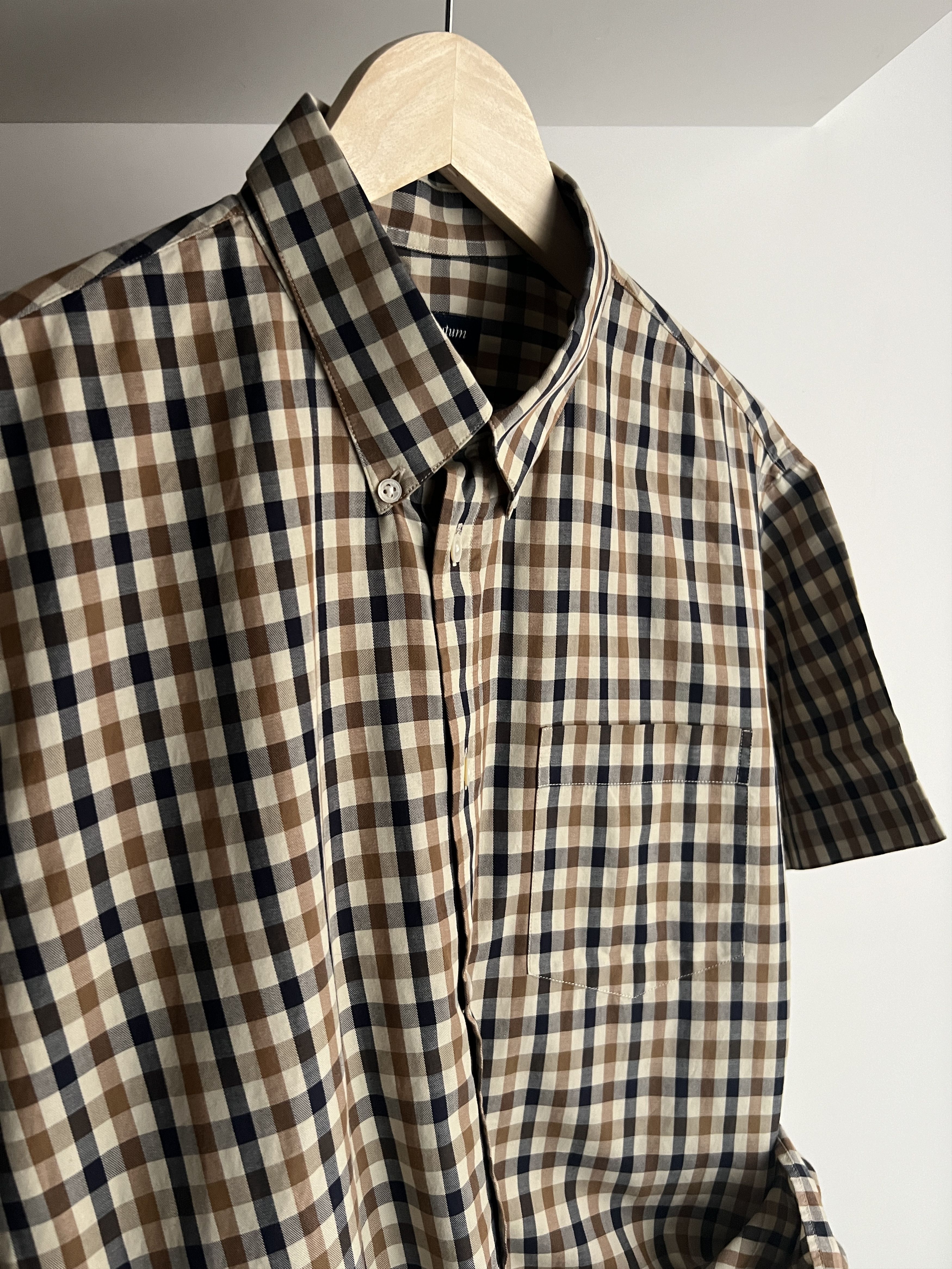 Aquascutum × Vintage Vintage Aquascutum Short Sleeve Classic Check Shirt Size US L / EU 52-54 / 3 - 4 Thumbnail