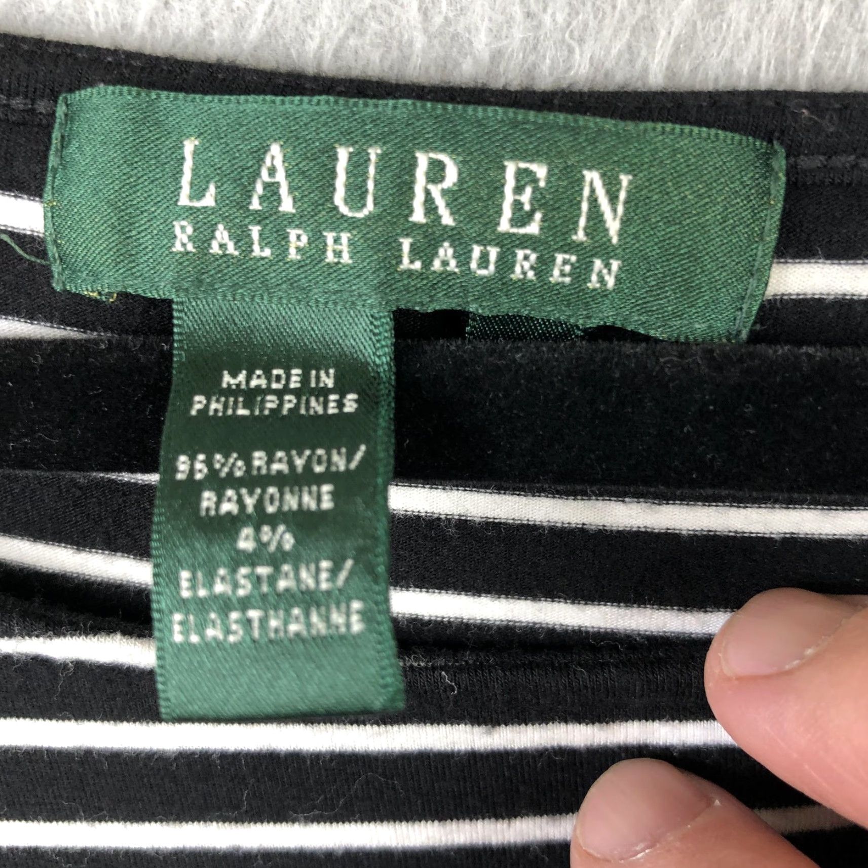 Ralph Lauren Lauren Ralph Lauren Shirt Womens 2X Black Stripe Boat Neck 3/4 Sleeve Stretch Size XXL / US 16-18 / IT 52-54 - 6 Thumbnail