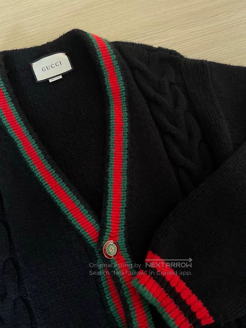 Gucci Gucci Classic black, red and green knitted cardigan coat Size US S / EU 44-46 / 1 - 4 Thumbnail
