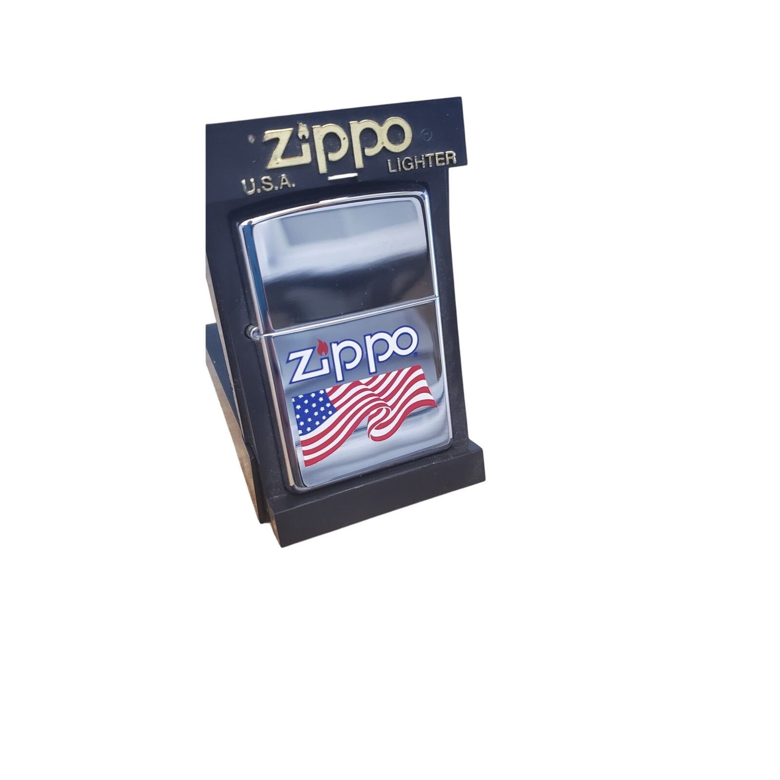 Zippo VINTAGE ZIPPO- American Flag w/ Zippo Logo - 1998 Chrome NIB Size ONE SIZE - 1 Thumbnail