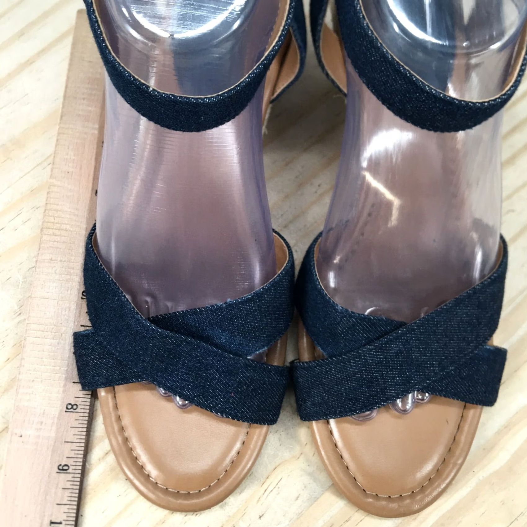 Vintage Kelly & Katie Espadrille Womens 8.5M Blue Gala Open Toe Ankle Strap Wedge Heel Sandal Adult Footwear Casual Size US 9 / IT 39 - 5 Thumbnail