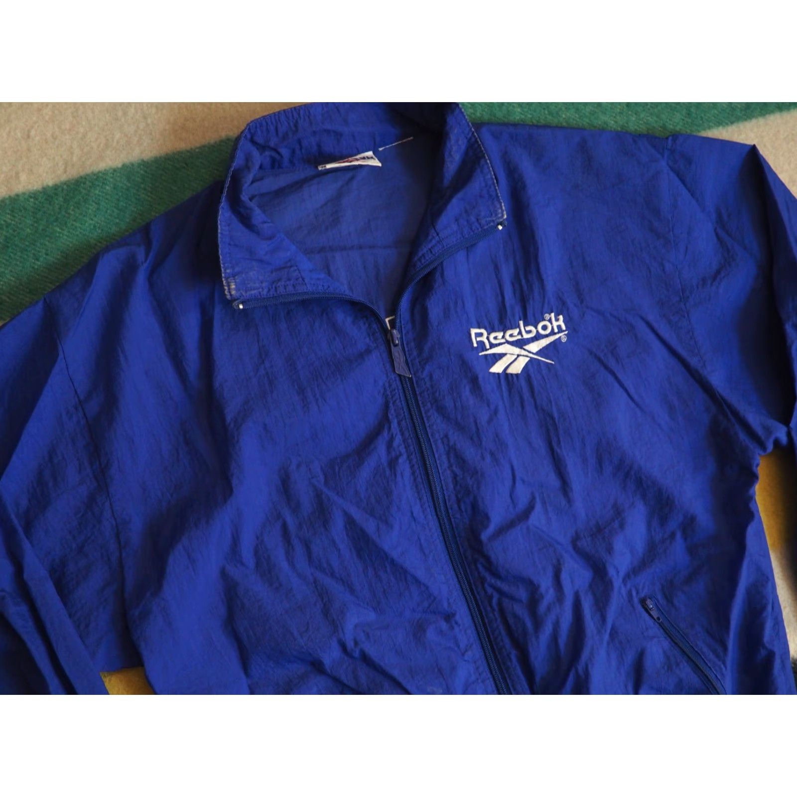 Reebok VTG Reebok Track Jacket Windbreaker Royal Blue Logo Zip Short Sleeve Womens L Blue 80s 90s Athletic Running Jogging Pockets Vintage Size L / US 10 / IT 46 - 3 Thumbnail