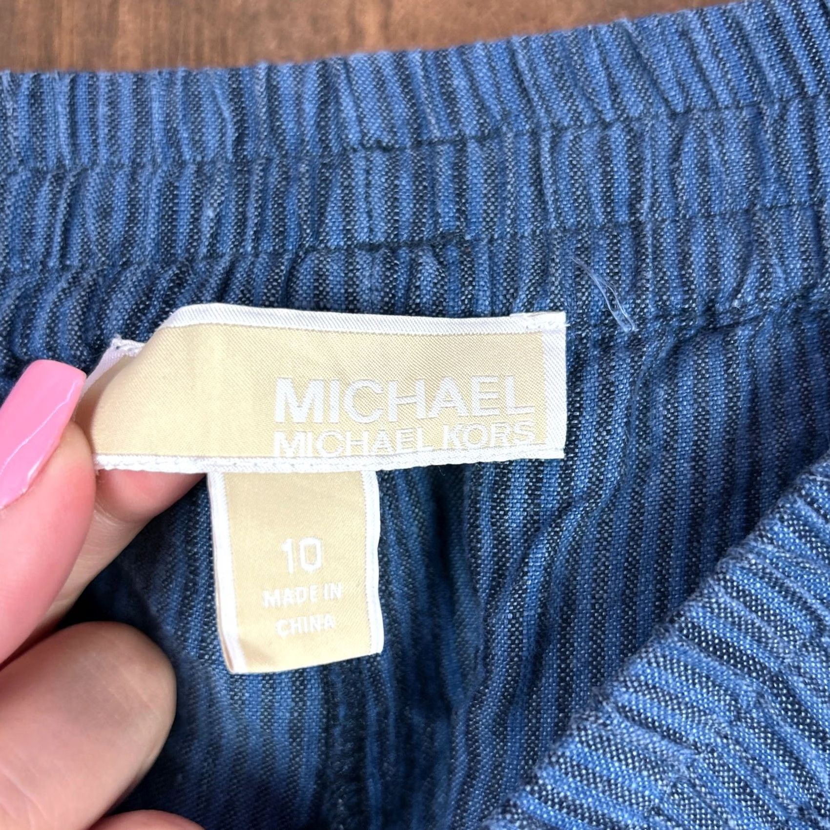 Michael Kors Michael Kors Womens Pants Blue Black Striped Pull On Paperbag 10 Wide-Leg Lightweight Front Flat Front Elastic Waist Pockets Mens Womens Boys Girls Size 24" / US 00 / IT 34 - 4 Thumbnail