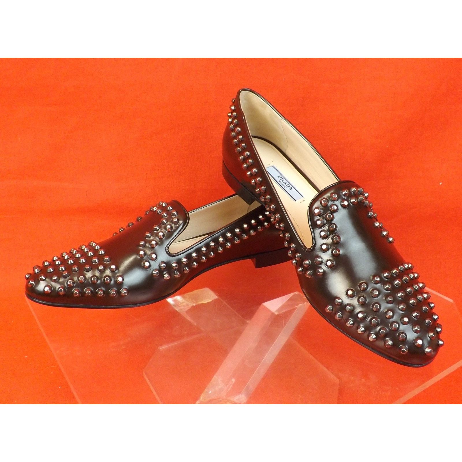 Prada PRADA 1S275E BROWN LEATHER SILVER METAL STUDS FLATS 35.5 Size US 5.5 / IT 35.5 - 3 Thumbnail