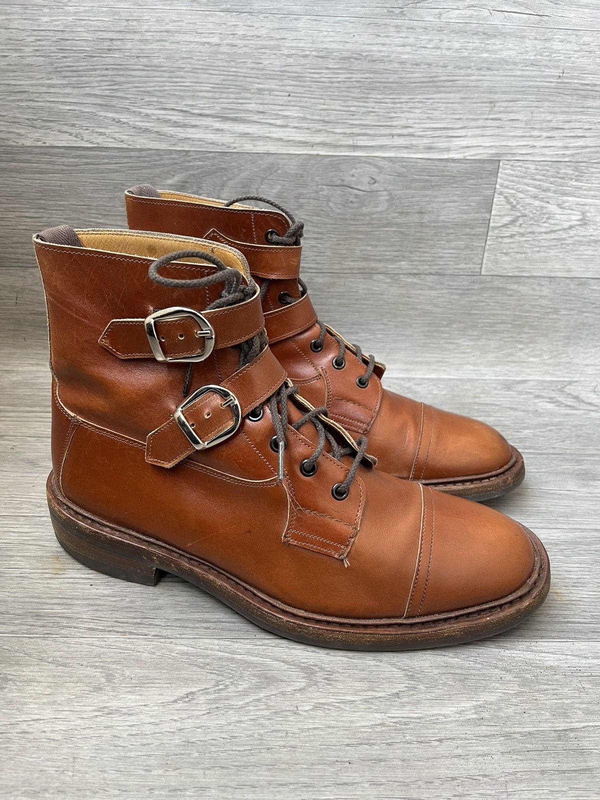 Tricker's Trickers combat bivkle brown leather gun boots uk 9.5 Size US 10.5 / EU 43-44 - 9 Thumbnail
