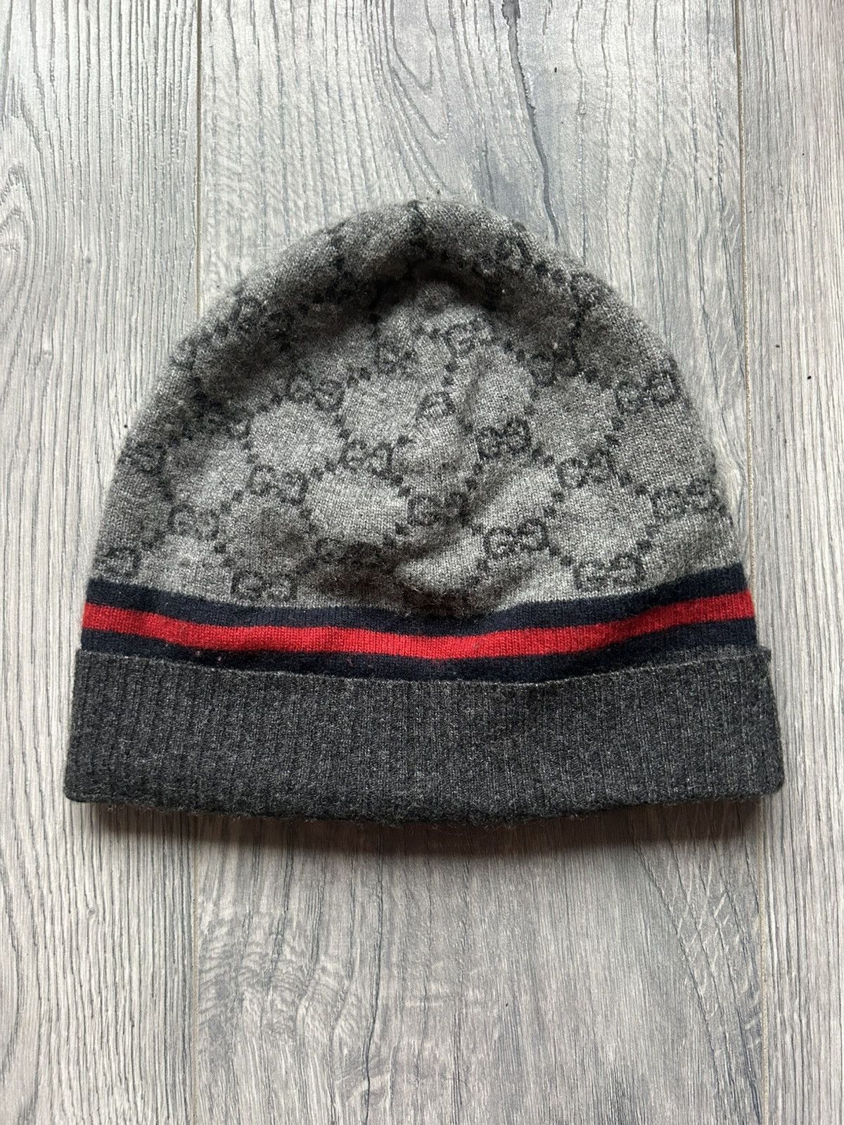 Gucci Gucci GG Monogram Wool Cashmere Beanie Grey Red Navy Grailed