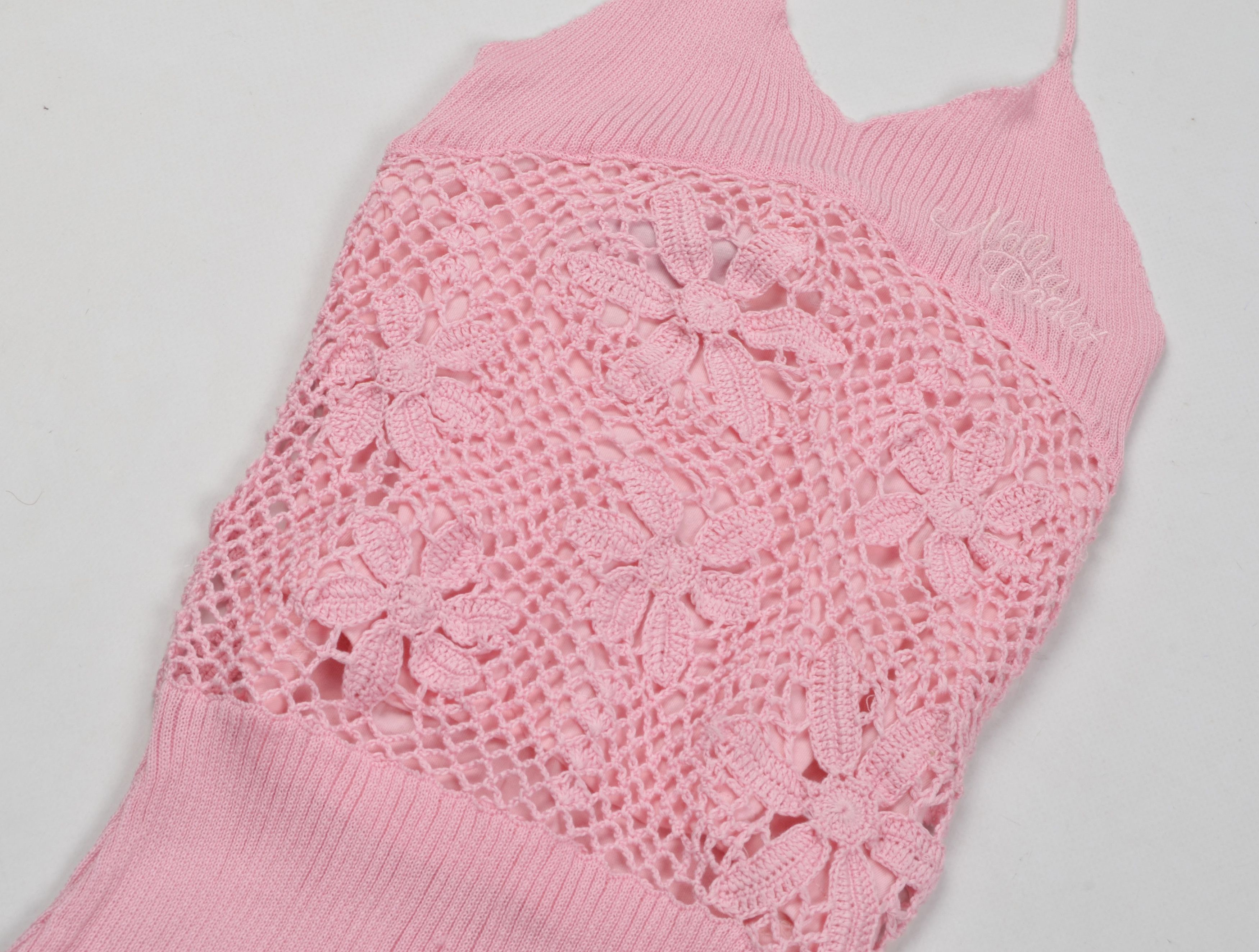 Designer × Vintage Nolita Pocket Y2K Fairy Pink Crochet Knit Halter Top Size XS / US 0-2 / IT 36-38 - 3 Thumbnail