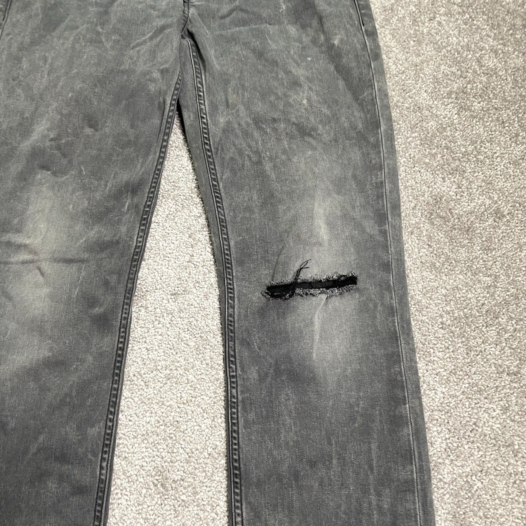Paige Paige Lennox Jeans Mens 32 Black Charcoal Wash Straight Denim 5-Pocket Distressed Stretch 32x32 Regular Mid Rise Mens Size US 32 / EU 48 - 7 Thumbnail