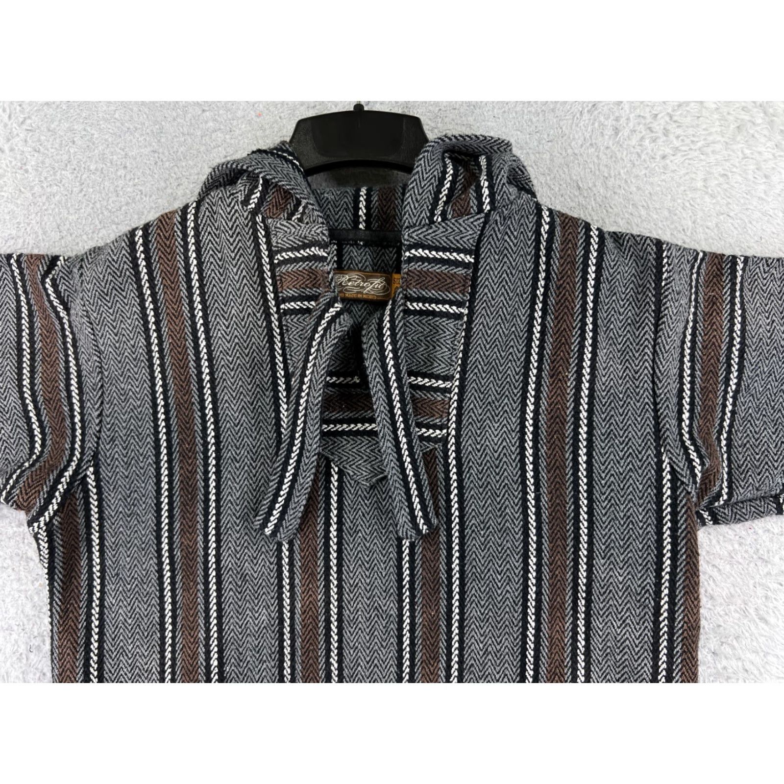 Vintage Retrofit Hoodie Men Adult Medium Brown Gray Acrylic Blend Drug Rug Poncho Mexico Size US M / EU 48-50 / 2 - 4 Thumbnail