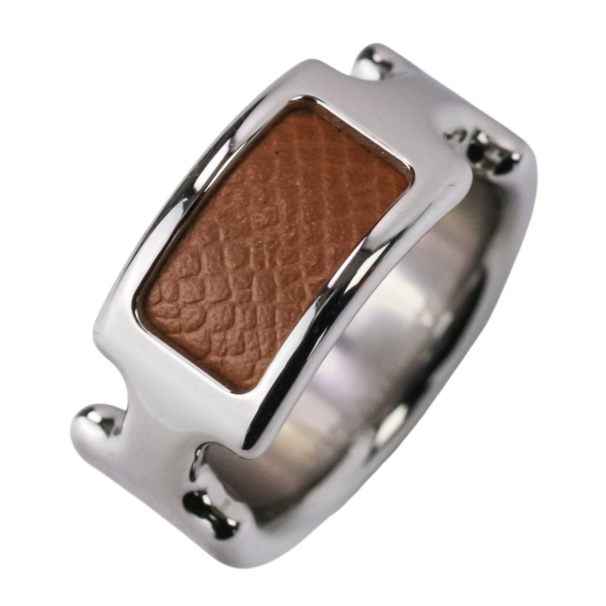 Hermes HERMES Olympe PM Ring, Small, Silver, Brown, Women's Size ONE SIZE - 1 Thumbnail