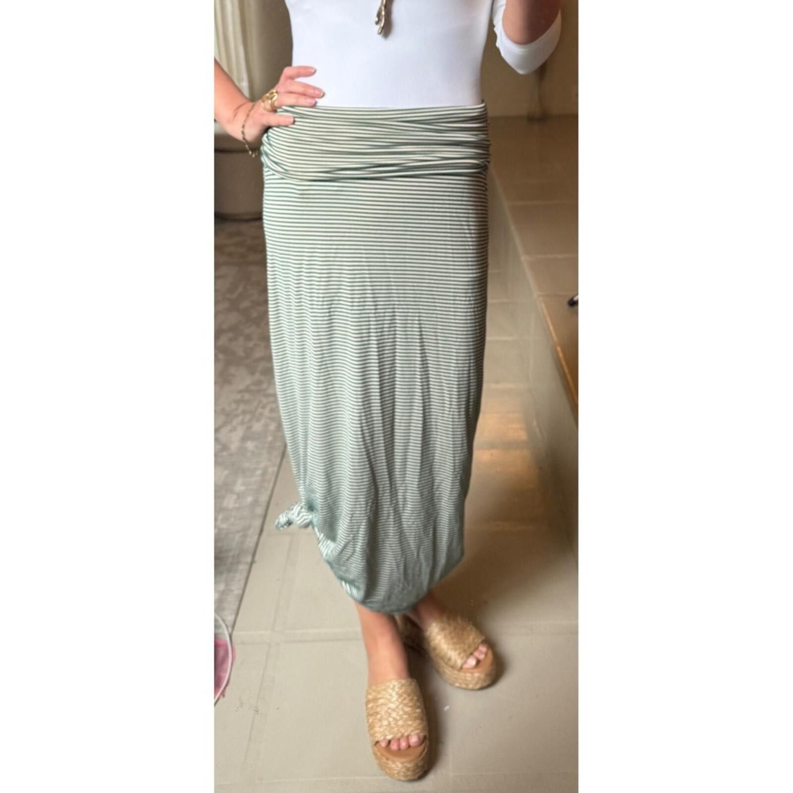 KAVU KAVU Womens Green White Striped Fold Over Maxi Skirt XS Size 26" / US 2 / IT 38 - 2 Thumbnail