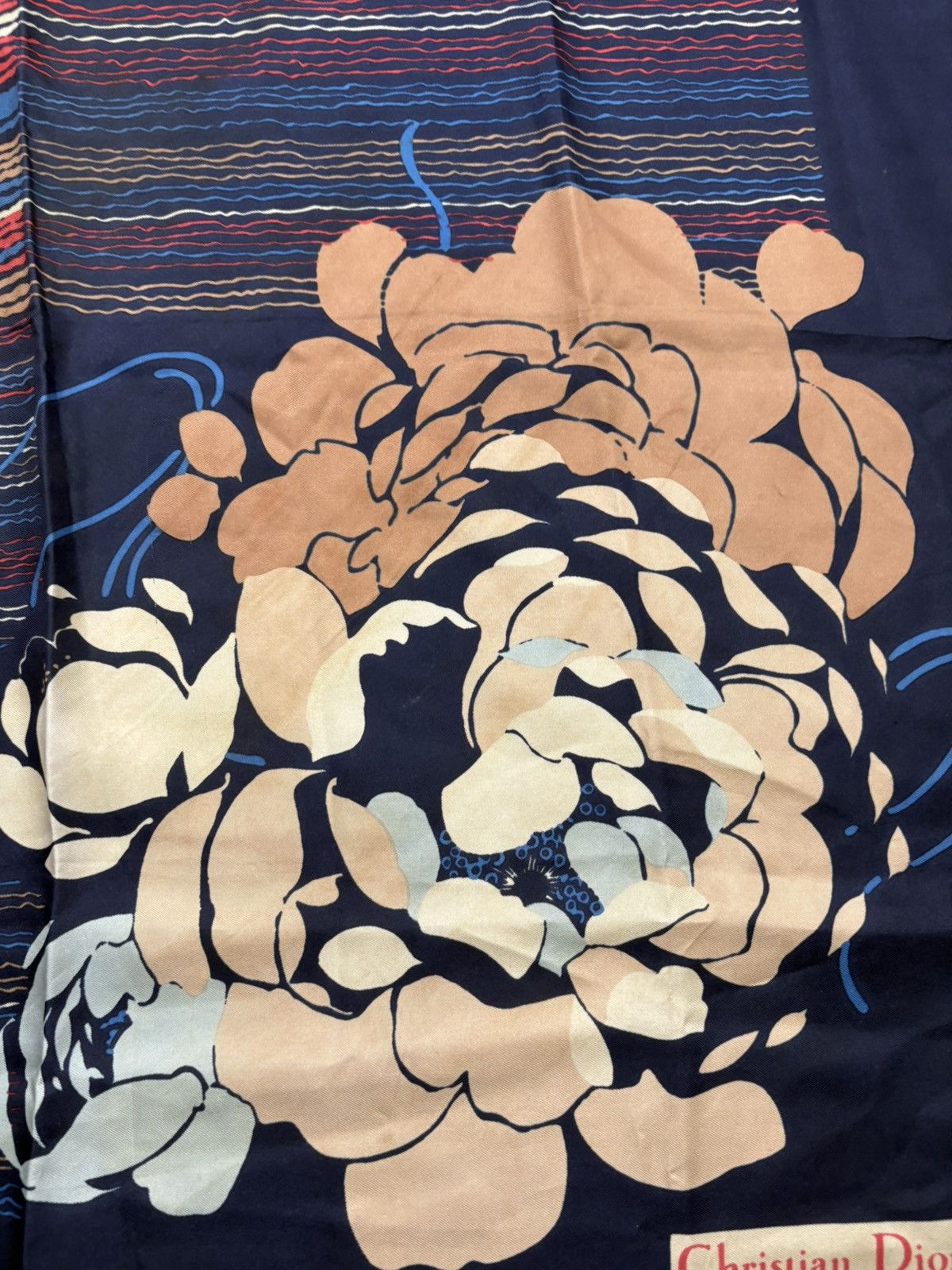 Christian Dior Monsieur Vintage Christian Dior Silk Scarf Floral Navy 76x76 Square Size ONE SIZE - 6 Thumbnail