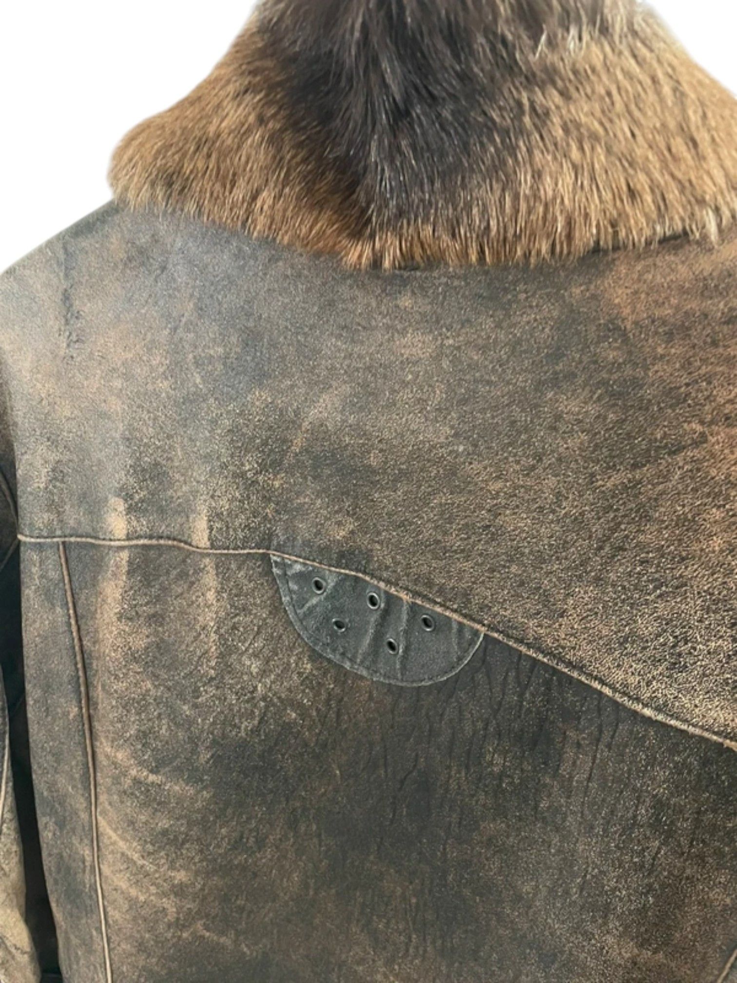 Just Cavalli Just Cavalli Distressed Leather Coat with Fur Collar Size US M / EU 48-50 / 2 - 7 Thumbnail