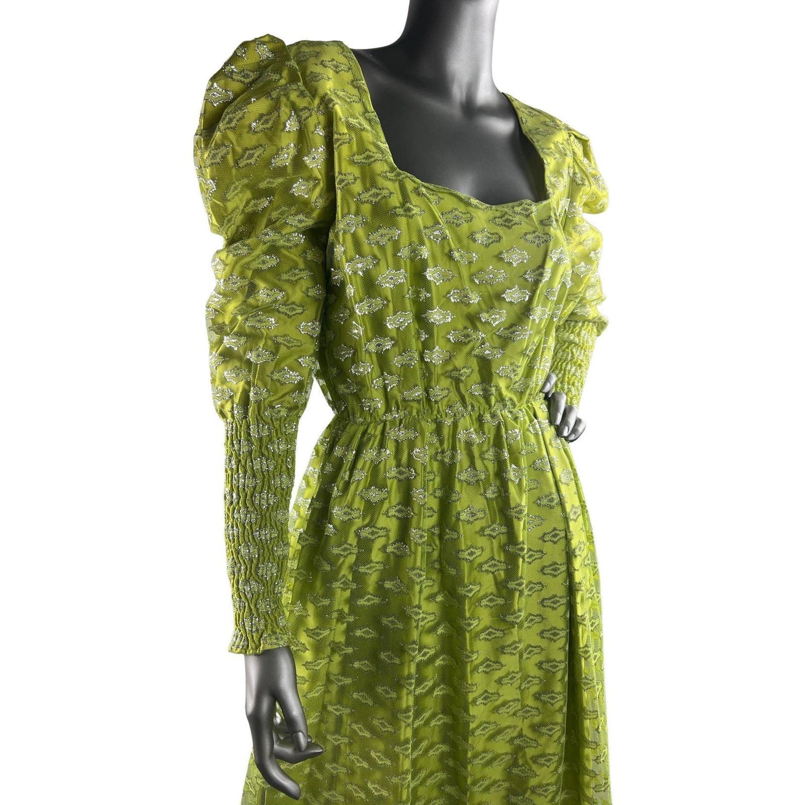 image of Vintage 1970’S Chartreuse Gown Silver Metallic Size Medium in Green, Women's