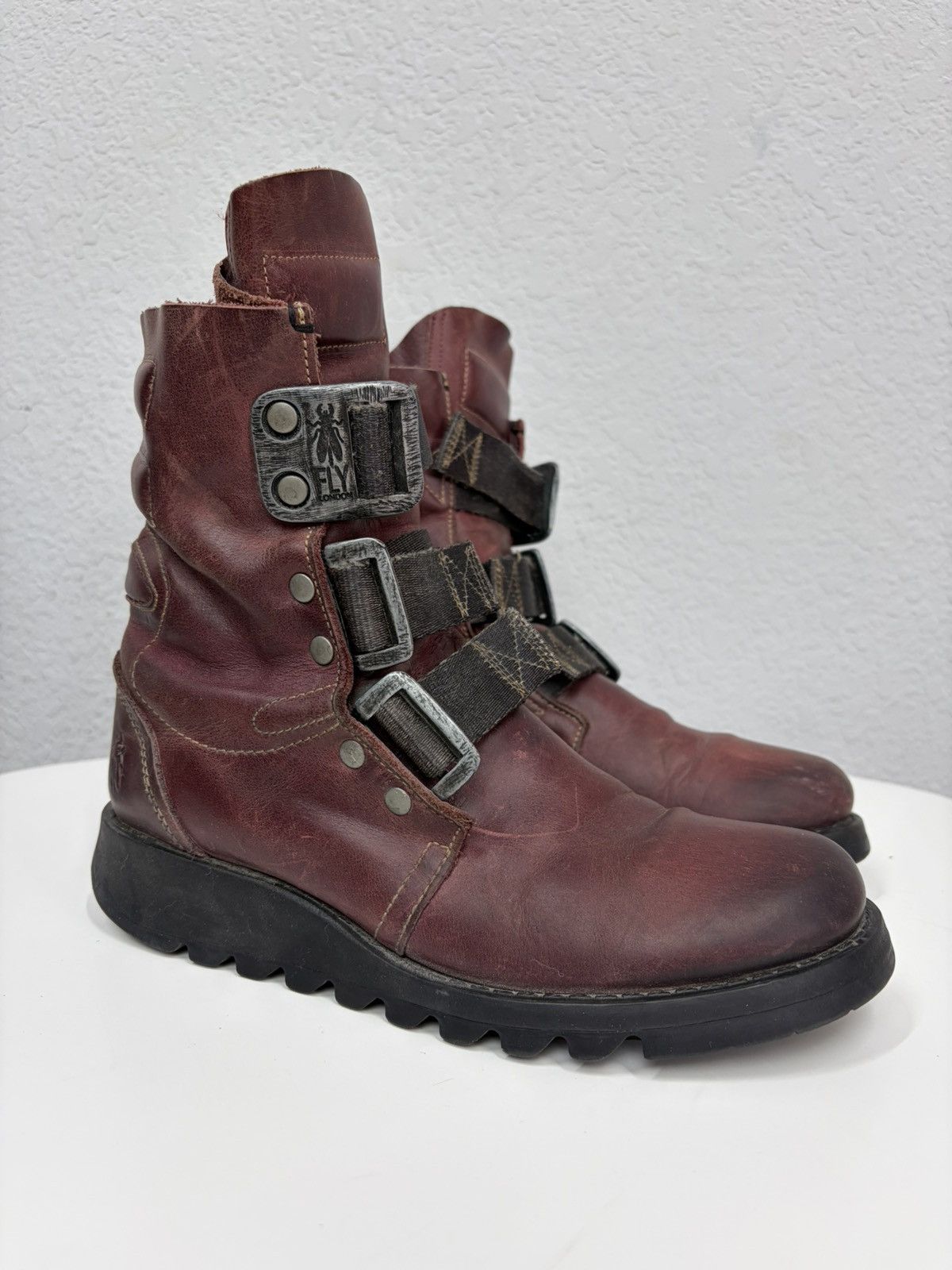 Hedi Slimane Vintage Rick Owens Vibe Leather Combat Biker Boots Archive Size US 6.5 / EU 39-40 - 5 Thumbnail
