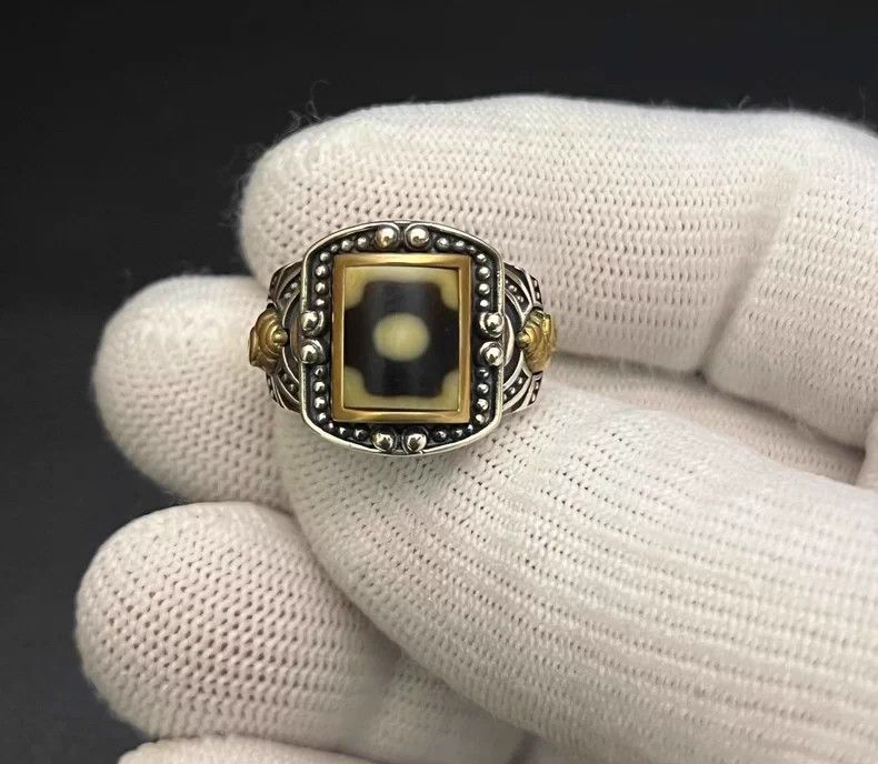 Vintage Tibet Dzi bead Eye Ring Sterling Sliver Rings🔥🔥🔥 Size ONE SIZE - 1 Thumbnail
