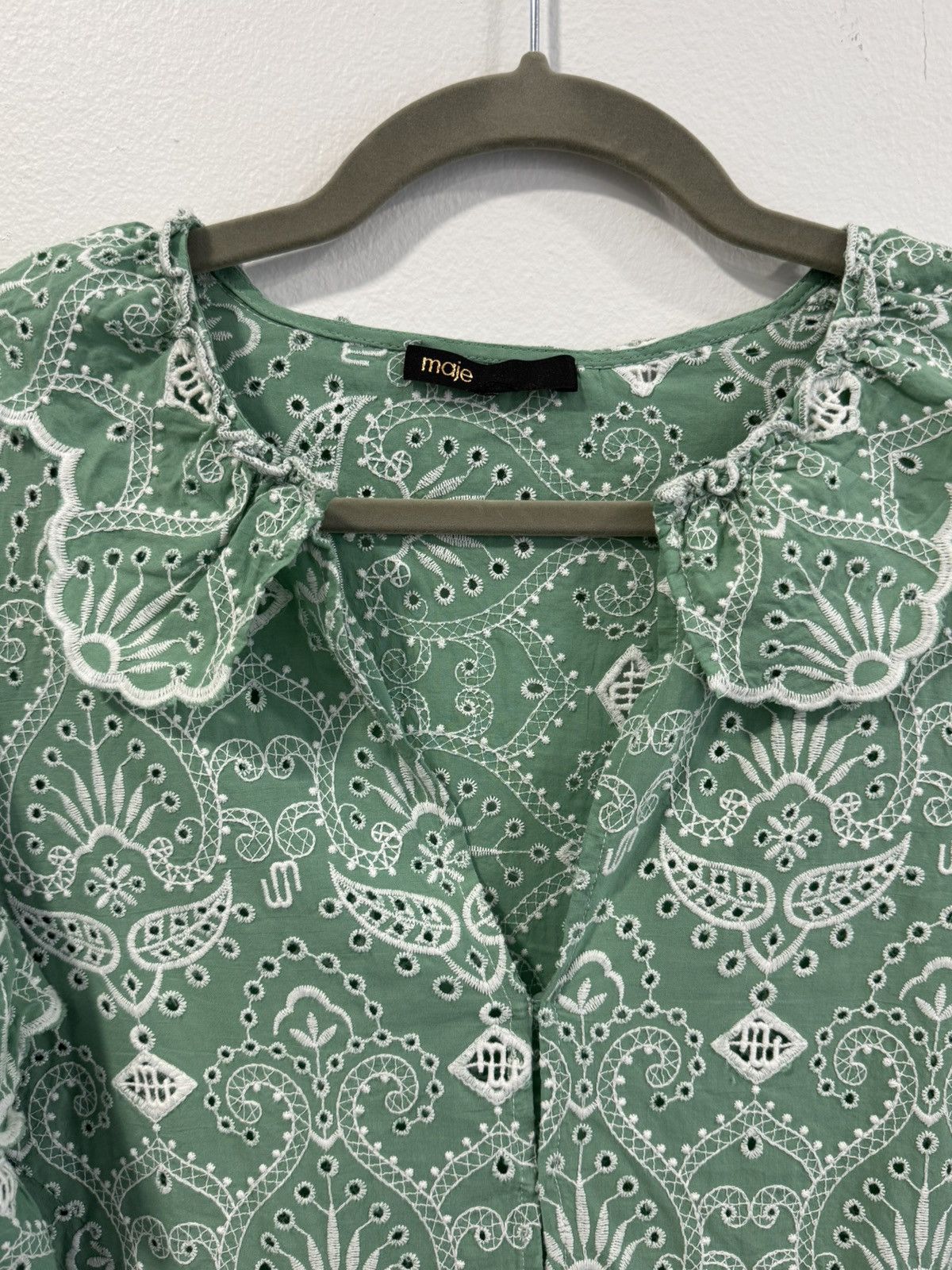 Maje Maje Embroidered Cotton Dress Green Retail $535 Size L / US 10 / IT 46 - 2 Thumbnail