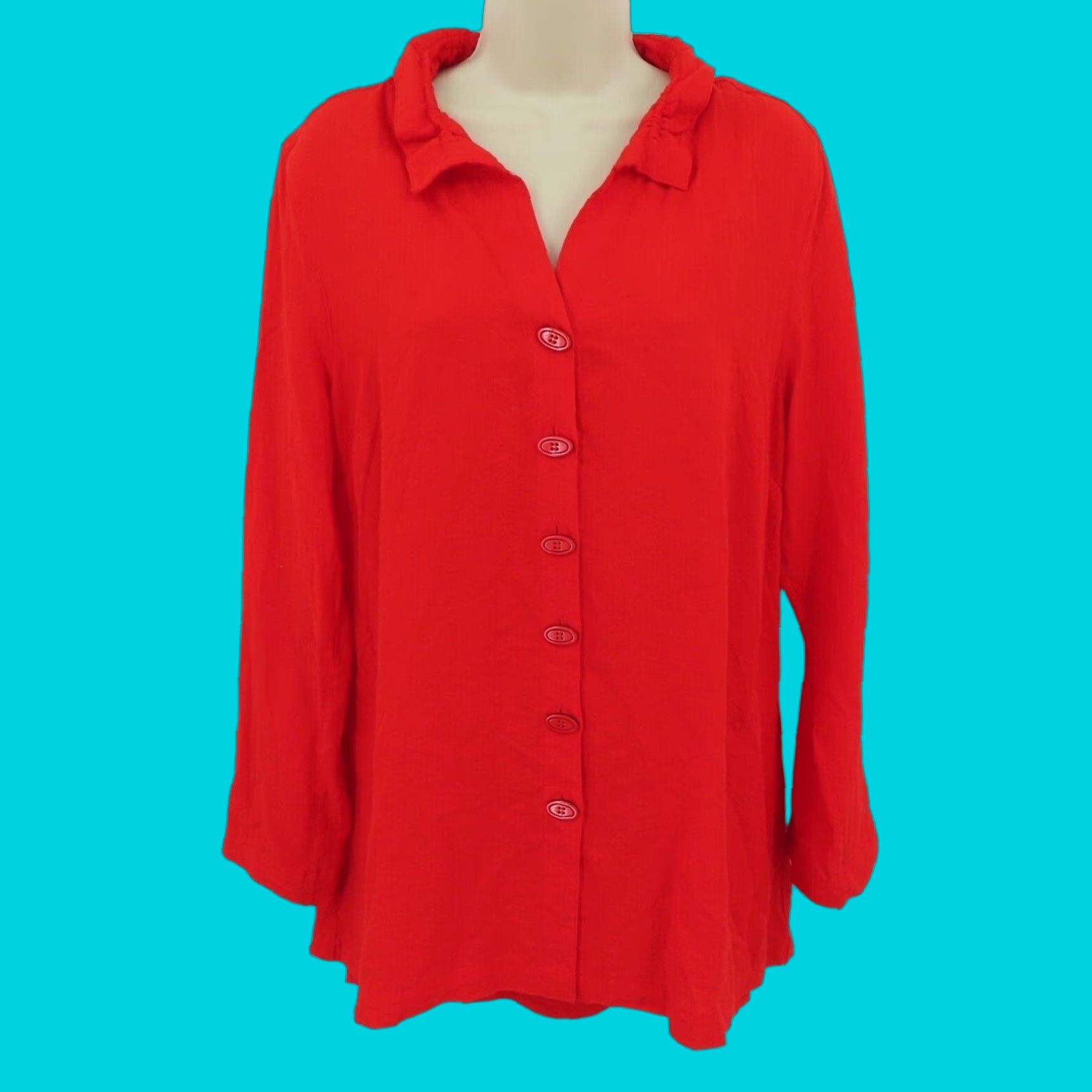 Vintage John Mark Women Shirt Blouse Collared Button Front Red Small Pocketed Lagenlook Size S / US 4 / IT 40 - 1 Thumbnail