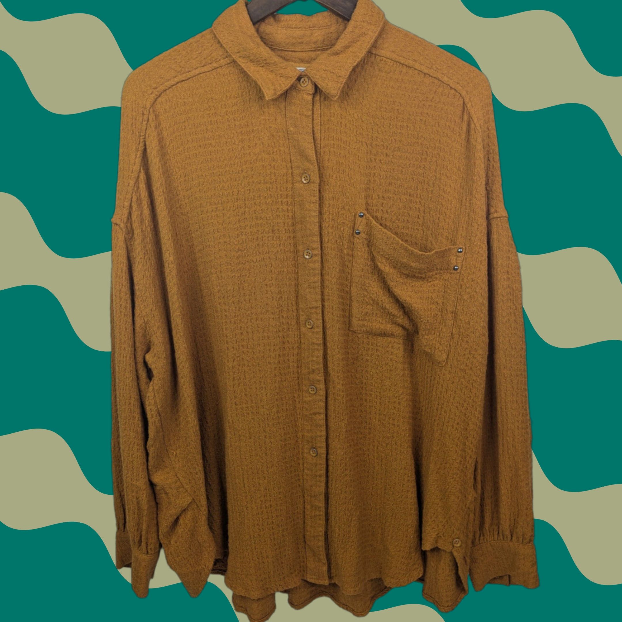 Vintage We the Free We the Free Women's Size Medium Mustard Orange Hidden Valley Button Top Shirt Oversized Button-Up Size M / US 6-8 / IT 42-44 - 1 Thumbnail