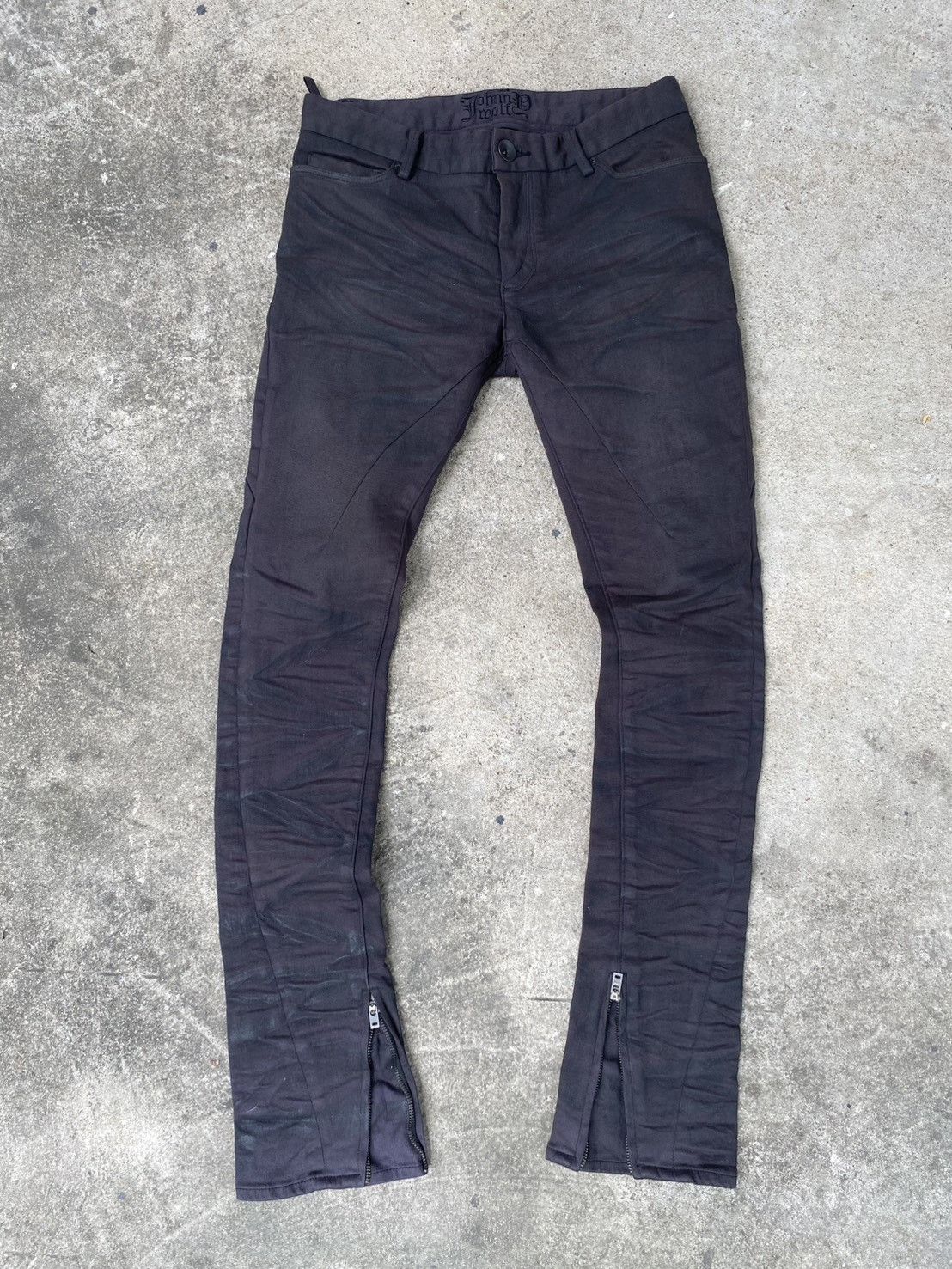 Japanese Brand sick johnny wolf wax stone washed jeans skinny