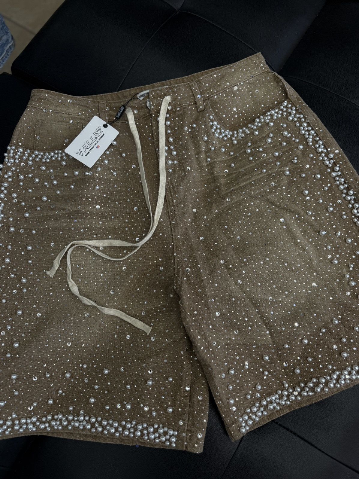 Vale Valley Rhinestone Crystal Shorts Denim Tan Size 32 Size US 32 / EU 48 - 7 Thumbnail