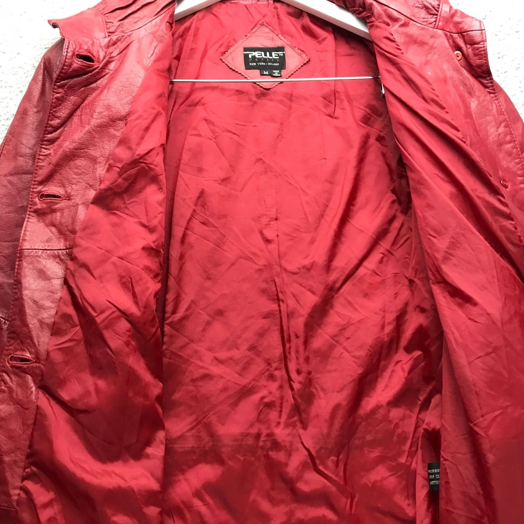 Pelle Pelle Pelle Leather Lined Trench Coat Jacket Womens Medium Petite Red Pocket Button Overcoat Size M / US 6-8 / IT 42-44 - 7 Thumbnail