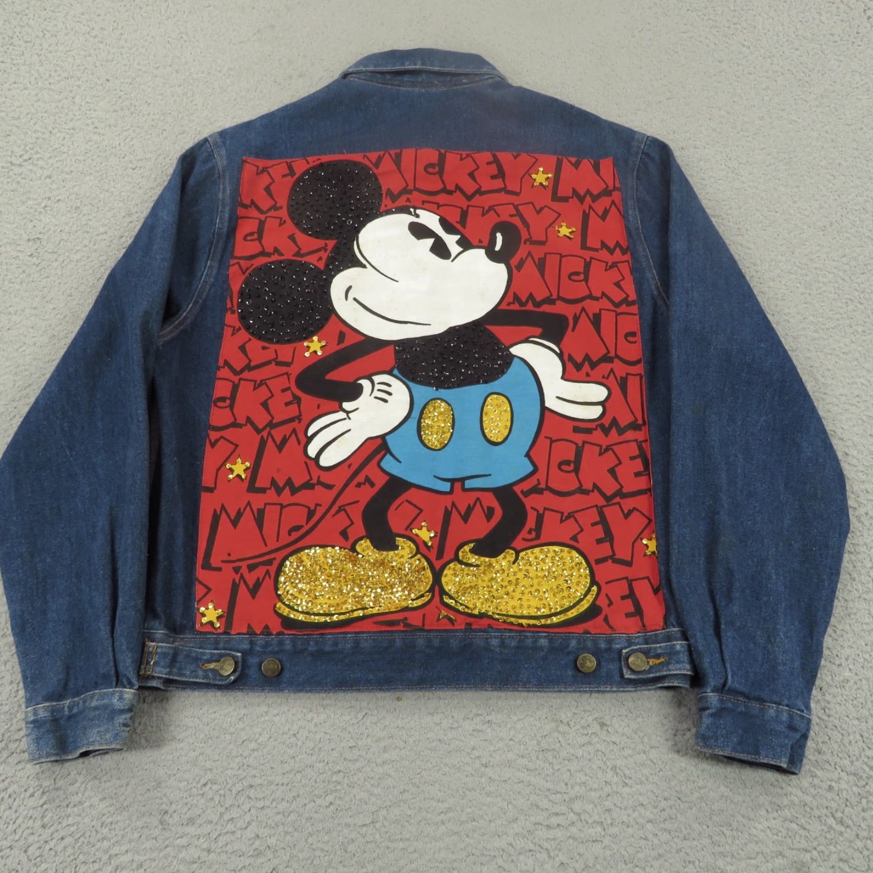 Mickey Unlimited VINTAGE Mickey Inc Jacket Mens XL Denim Big Graphic Trucker Jean 90s Sequin Stud Size US 36 / EU 52 - 2 Thumbnail
