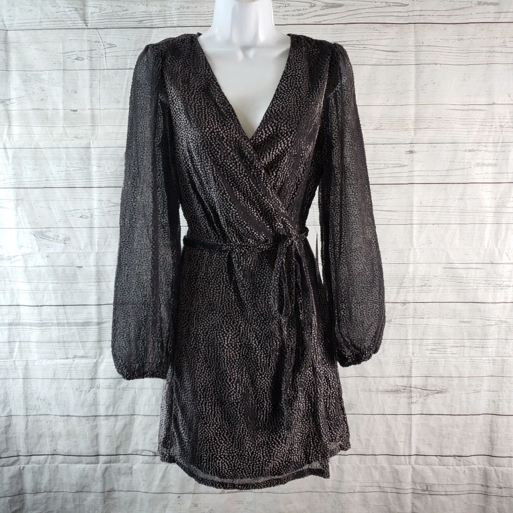 Vintage ModCloth Wrap Dress Gray Small Womens Long Sleeve V-Neck Shirt Dress Womens Small Gray wrap dress Viscose Blend 90s style Size S / US 4 / IT 40 - 2 Thumbnail