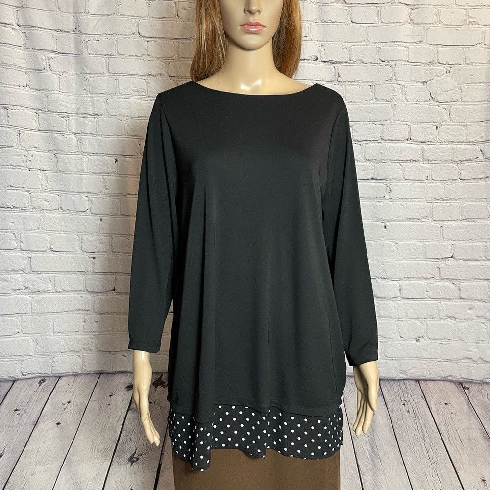 Other Susan Graver Premier Black With Polka Dot Trim Tunic Top Si Size L / US 10 / IT 46 - 1 Thumbnail