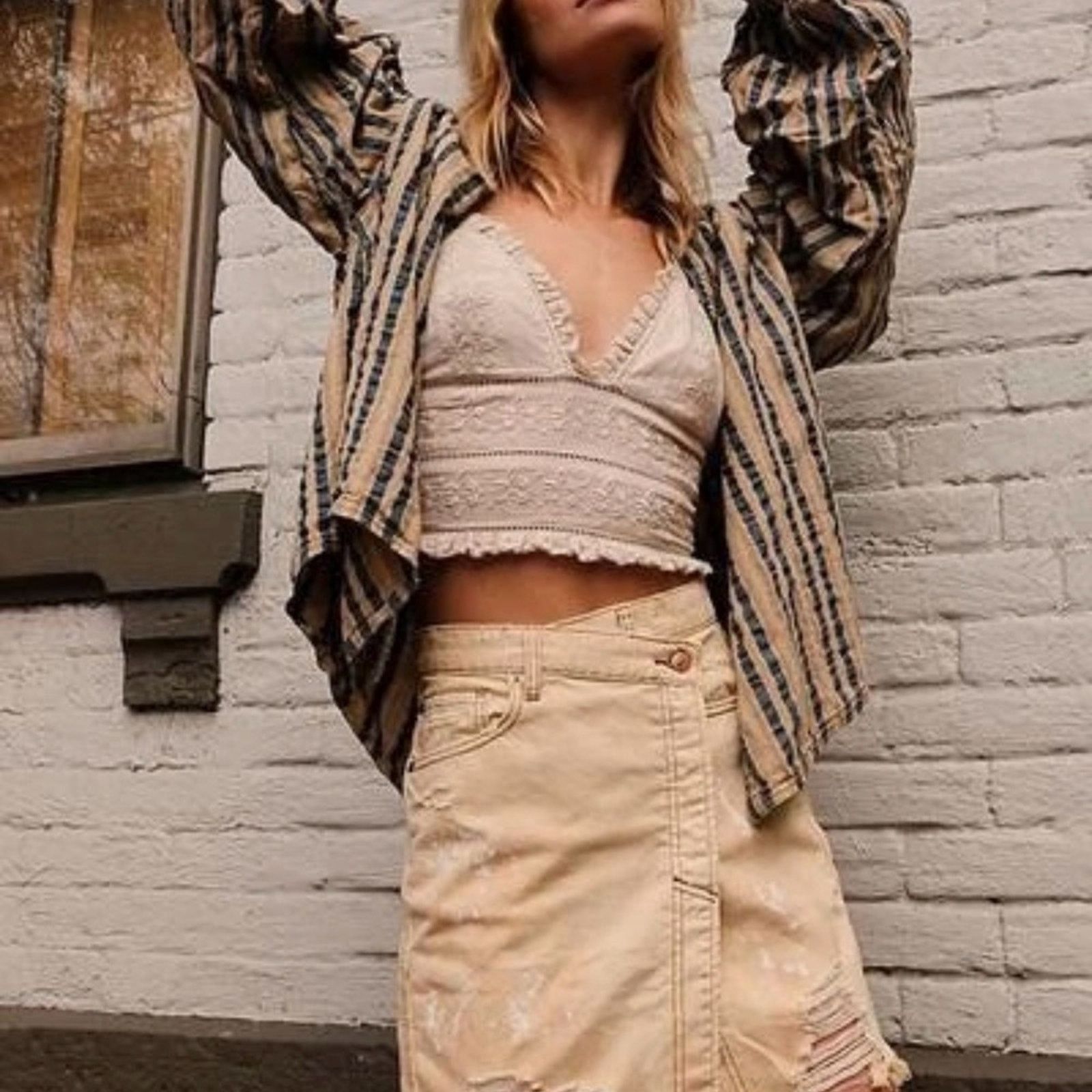 Free People Free People We The Free FauxWrap Distress MiniSkirt Womens25 Size 25" / US 0 / IT 36 - 3 Thumbnail