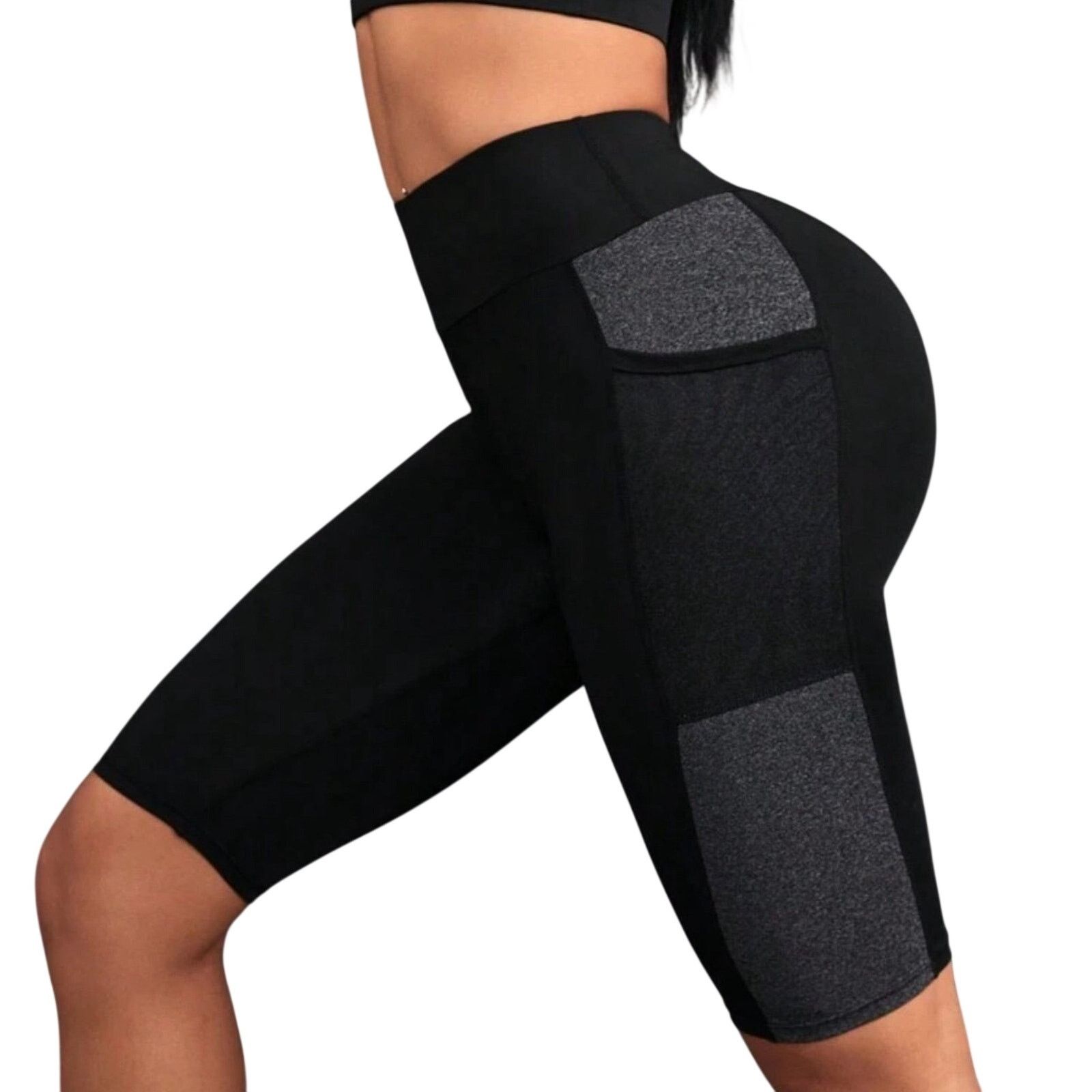 Shein Women Active Shorts with Side Mesh Pocket in Black, Size L Size 32" / US 10 / IT 46 - 1 Thumbnail