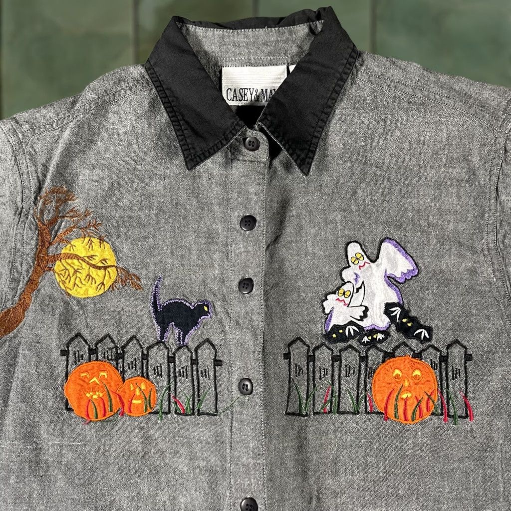 Vintage VINTAGE Casey & Max Shirt Womens Large Gray Halloween Embroidered Ghost Cat Pumpkin Fall Size L / US 10 / IT 46 - 1 Thumbnail