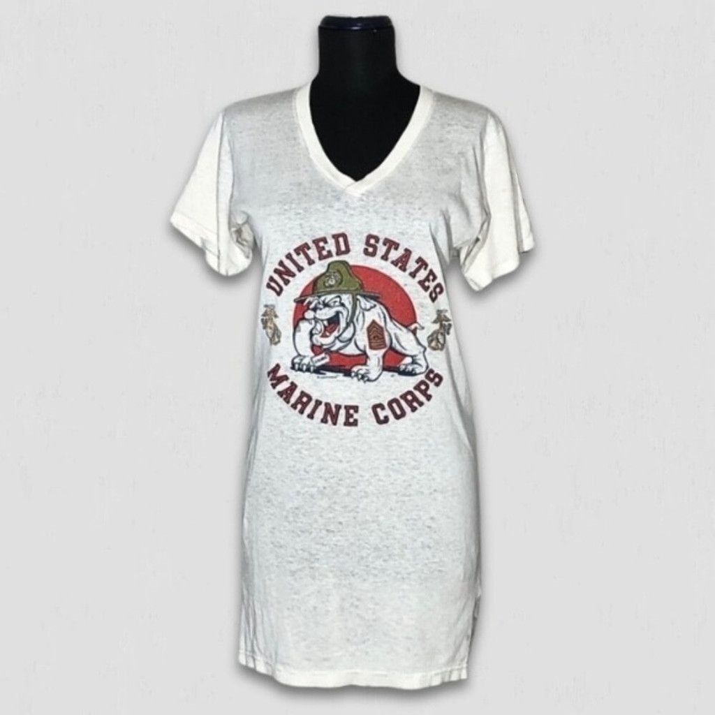 Vintage 90s Shirt US Marine Corps Bulldog Graphic Cotton Fabric Sz S Size XS / US 0-2 / IT 36-38 - 1 Thumbnail