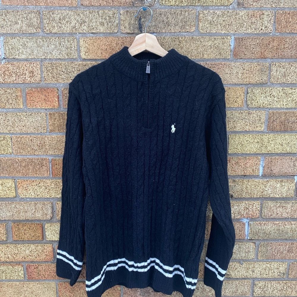 Polo Ralph Lauren Polo by Ralph Lauren Black Cable Knit Wool Sweater XL Black Size US XL / EU 56 / 4 - 3 Thumbnail