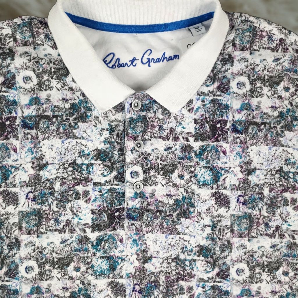 Robert Graham Robert Graham Polo Shirt Men Medium White Blue Abstract Geometric Logo Button-Front Short Sleeve Mens Size US M / EU 48-50 / 2 - 1 Thumbnail