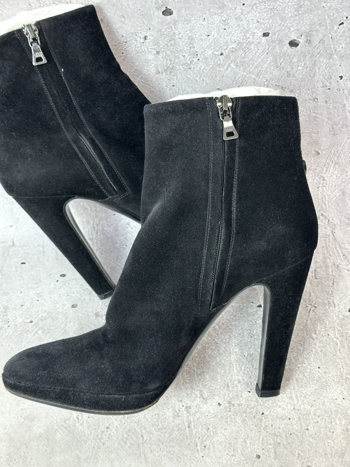 Prada Prada Black Suede High Heel Zip Made in Italy Ankle Booties Size US 7 / IT 37 - 12 Thumbnail