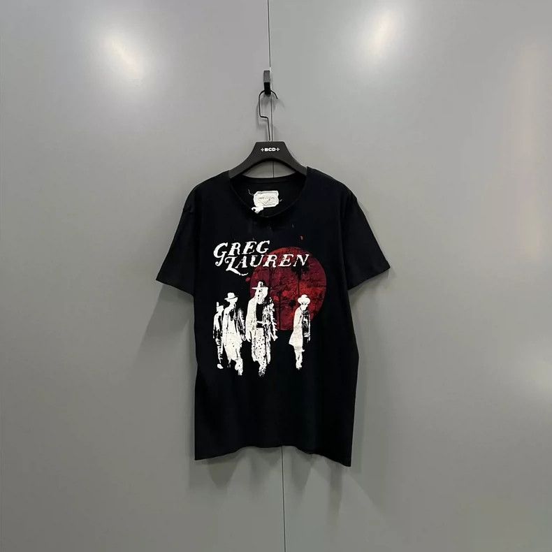 greg laurenBlack distressed printed short sleeved shirt 250