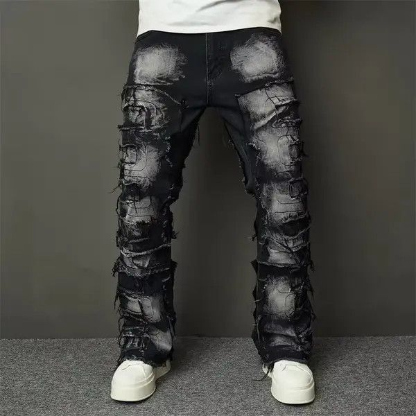Japanese Brand Pepper x Asada Ripped Spliced Patch Straight Jeans Size US 34 / EU 50 - 4 Thumbnail
