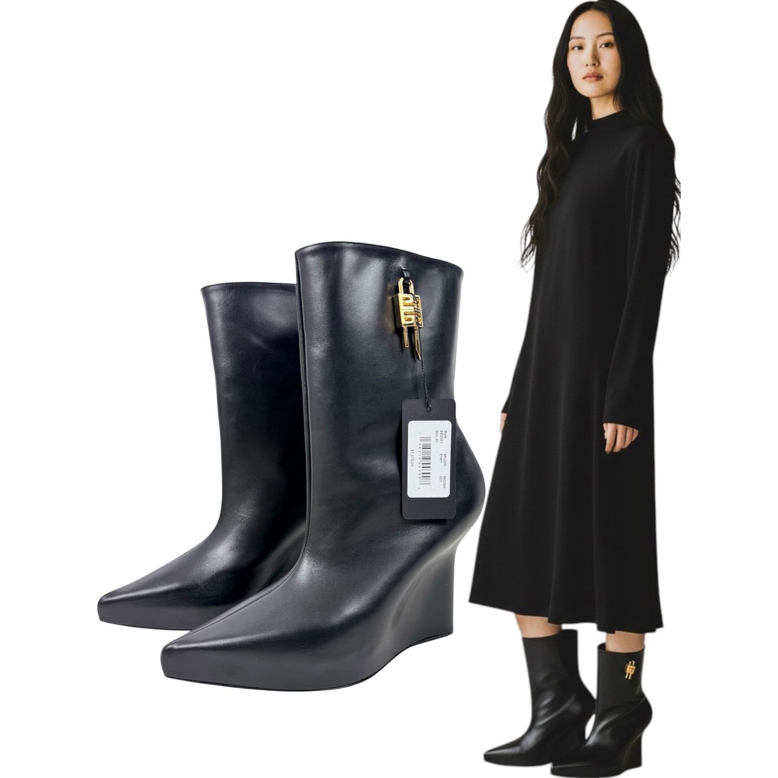 Givenchy New Givenchy Shark Lock Wedge Platform Ankle Boots Black Size US 11 / IT 41 - 1 Thumbnail