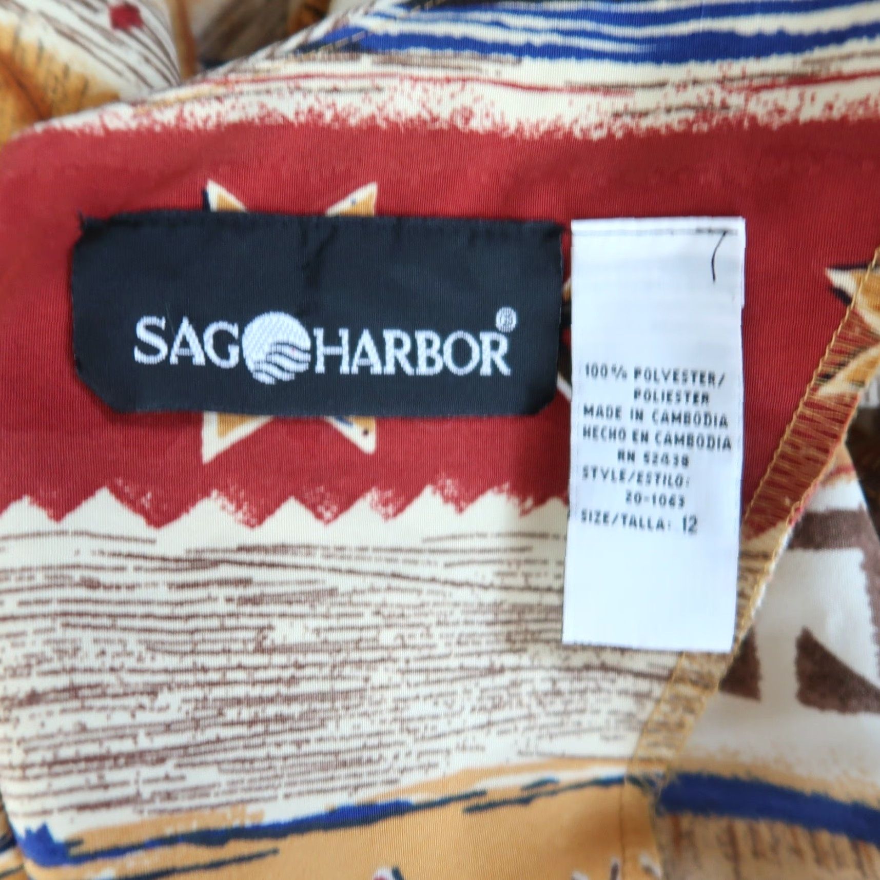 Vintage VINTAGE Sag Harbor Sheath Dress 12 Women Tan Yellow Red Southwestern Geometric Print 90s Casual Knee Length Size XL / US 12-14 / IT 48-50 - 5 Thumbnail
