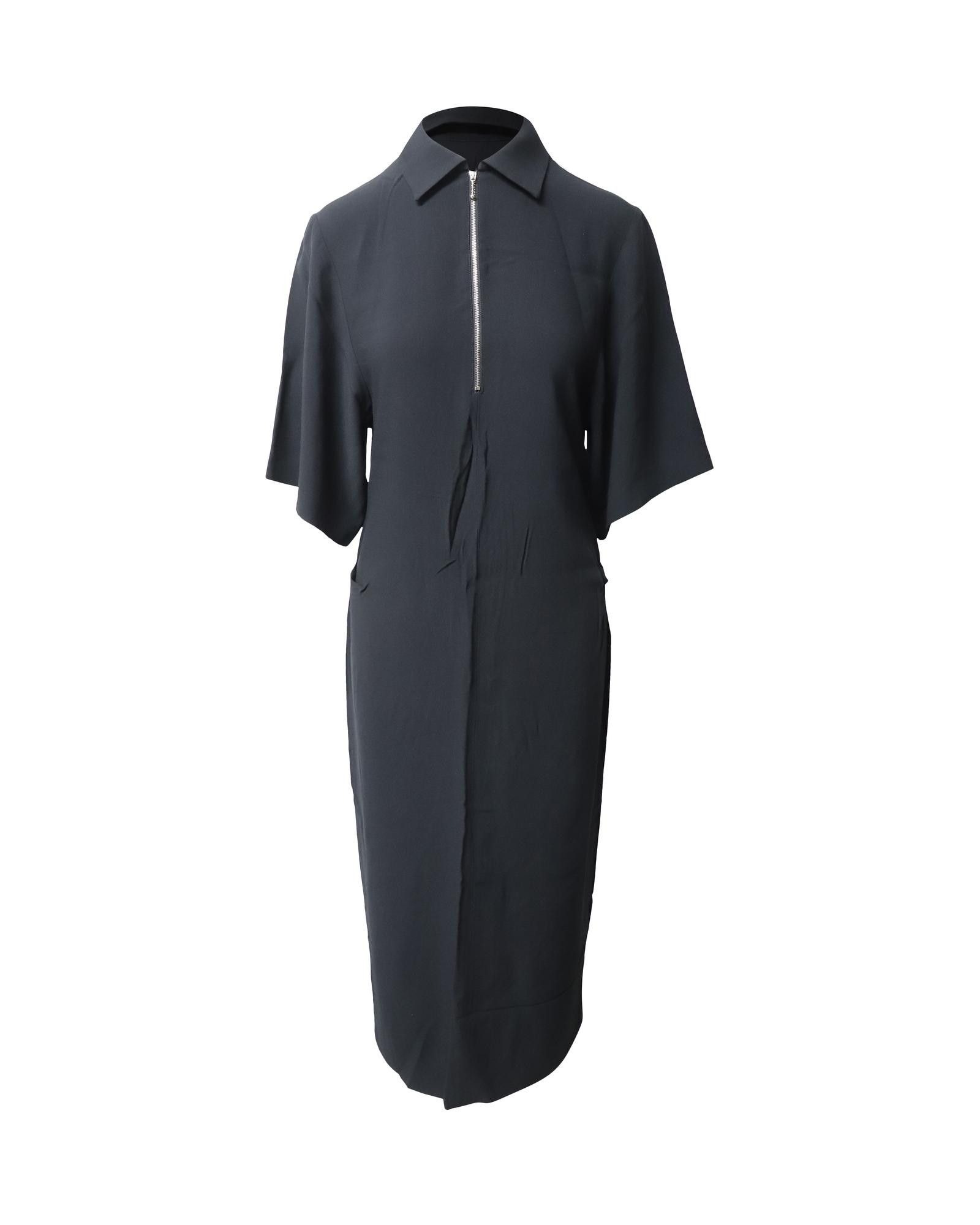 image of Joseph Elegant Black Midi Crepe Dress With Zipped Neckline, Women's (Size Medium)