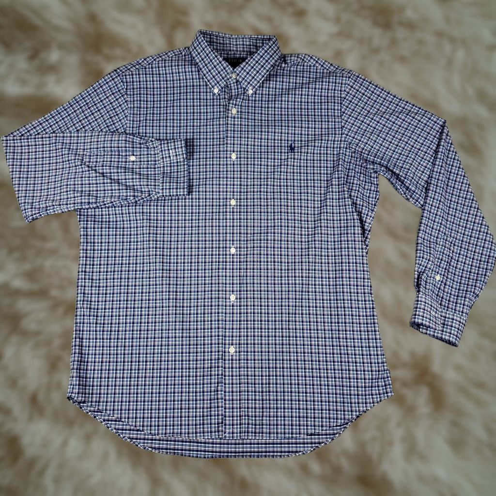 Ralph Lauren Ralph Lauren Shirt Mens XL Blue Plaid Nylon Button-Up Long Sleeve Polo Pony Logo Button-Down Casual Formal Workwear Vintage: No Size US XL / EU 56 / 4 - 1 Thumbnail