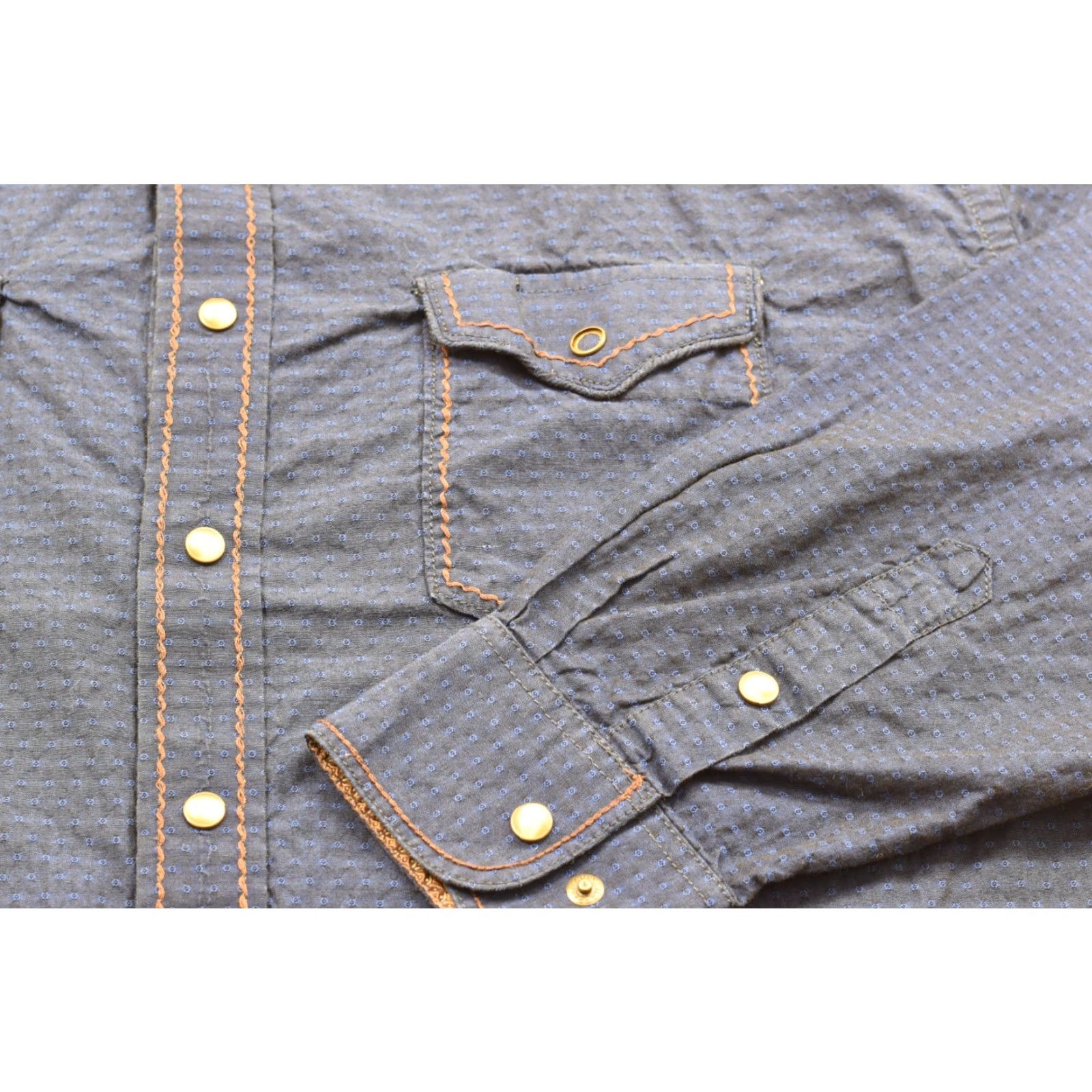 Vintage Rough Stock Panhandle Slim Mens Large Blue Textured Long Sleeve Western Snap Shirt Size US L / EU 52-54 / 3 - 7 Thumbnail