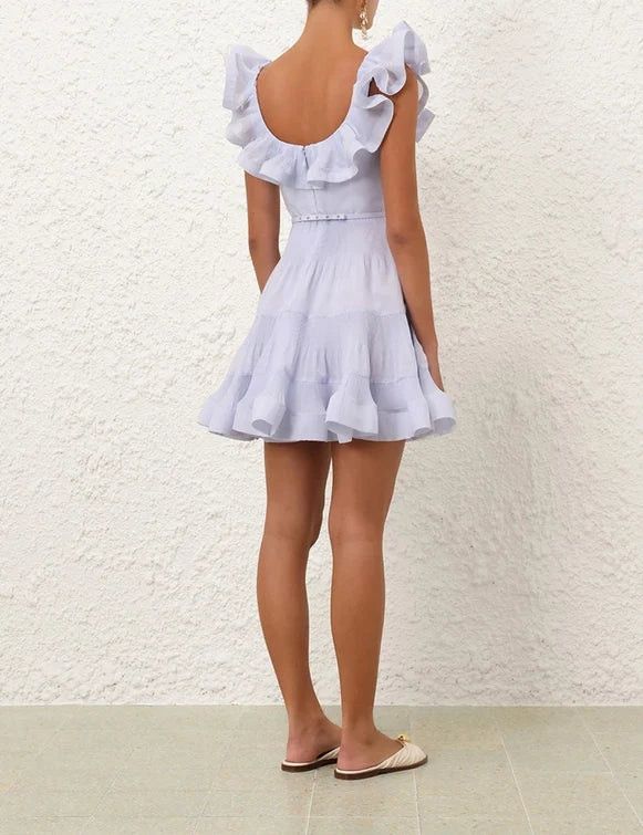 Zimmermann oc11z1025 Pleated Frill Mini Dress in Light Blue Size XS / US 0-2 / IT 36-38 - 3 Thumbnail