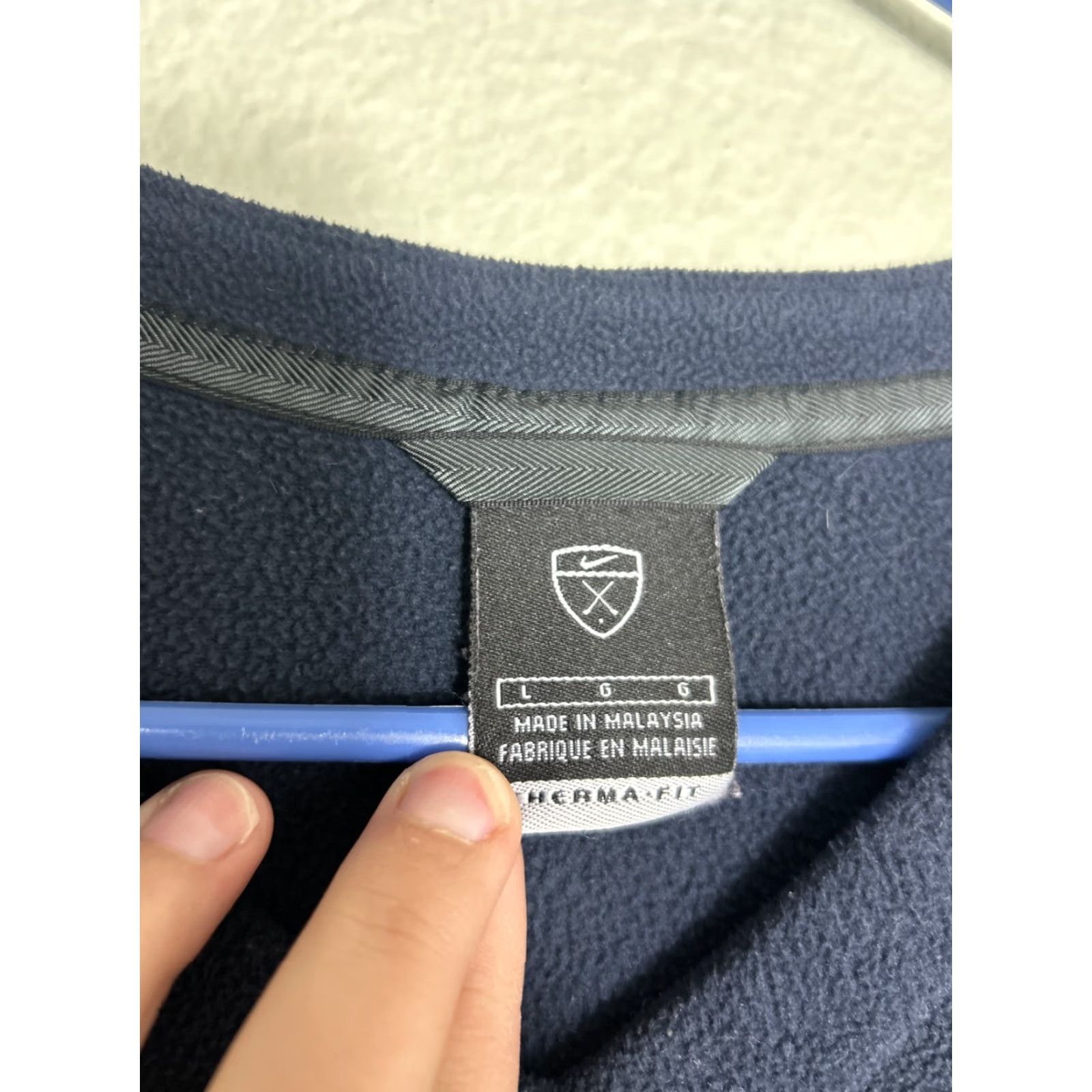 Nike Nike Golf Men's L V-Neck Navy Blue Fleece Pullover Sweater Size US L / EU 52-54 / 3 - 7 Thumbnail